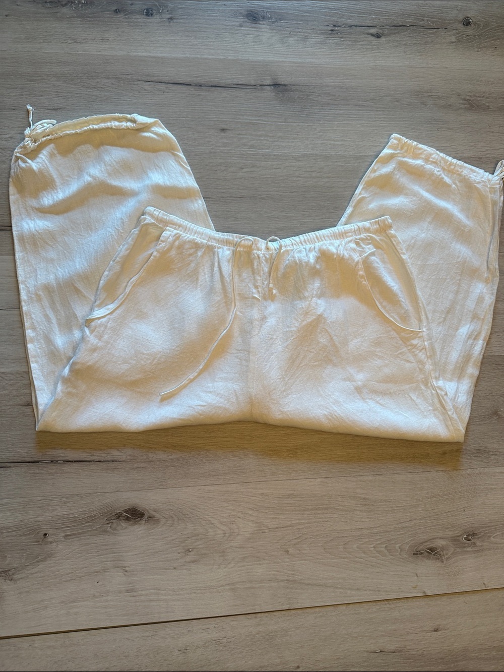Hot Cotton Linen Capri Pants Off White XL EUC
